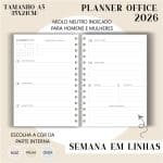 Planner Office 2026 - Visão Semanal em LINHAS